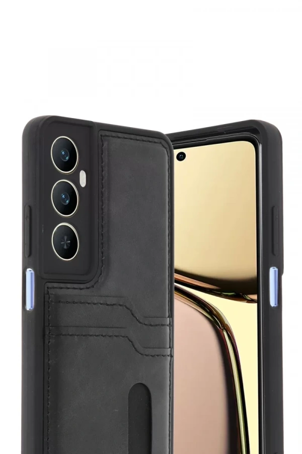Realme C65 Sara Kartvizitli Deri Kılıf - Siyah