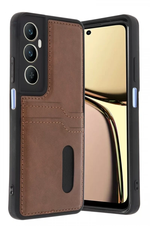 Realme C65 Sara Kartvizitli Deri Kılıf - Taba