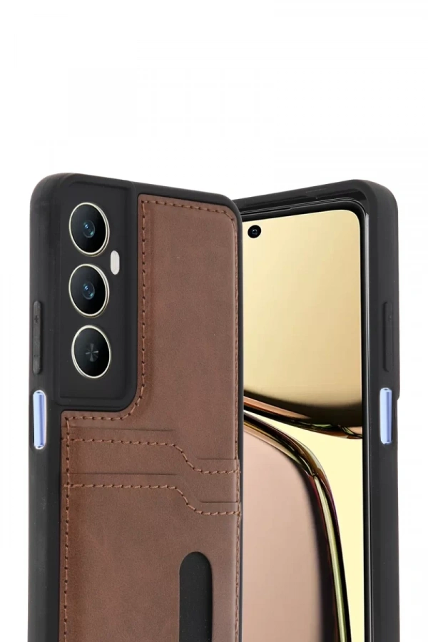 Realme C65 Sara Kartvizitli Deri Kılıf - Taba