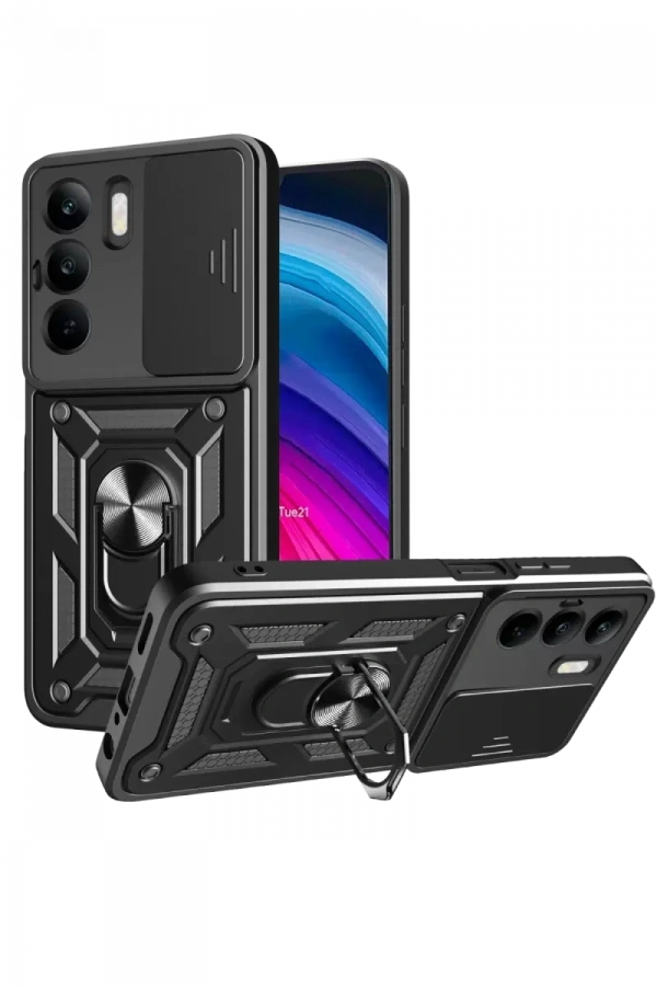 Realme C75 4G Kılıf Pars Lens Yüzüklü Silikon - Siyah