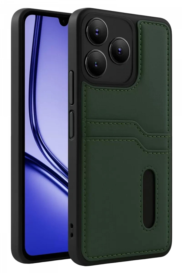 Realme Note 50 4G Kılıf Sara Kartvizitli Deri Kılıf - Koyu Yeşil