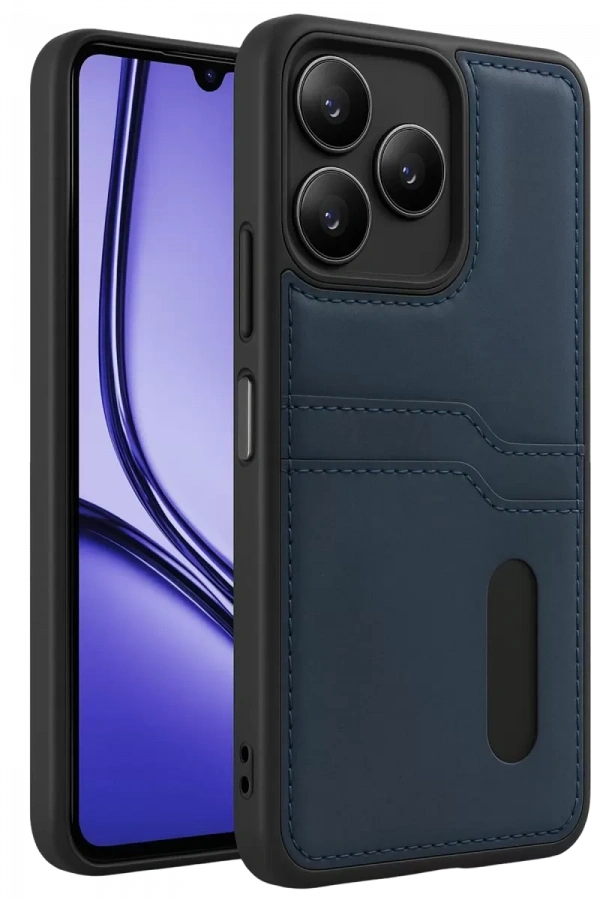 Realme Note 50 4G Kılıf Sara Kartvizitli Deri Kılıf - Lacivert