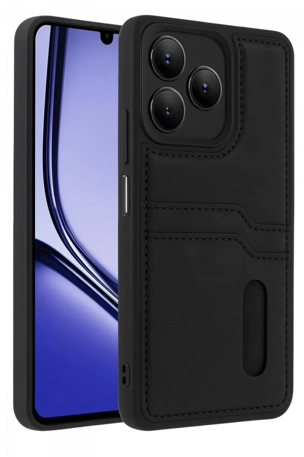Realme Note 50 4G Kılıf Sara Kartvizitli Deri Kılıf - Siyah