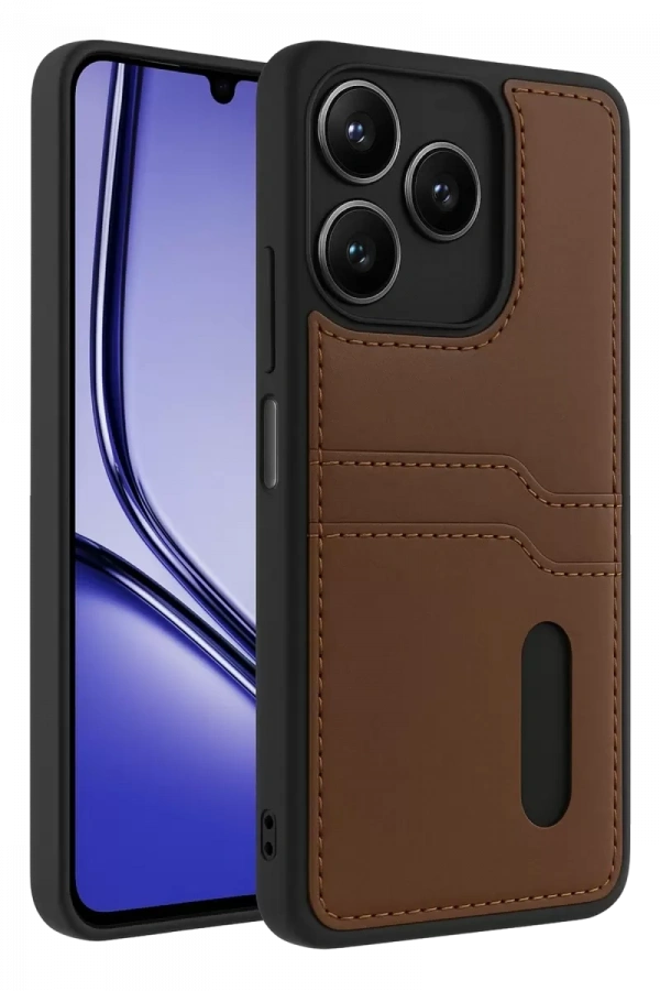 Realme Note 50 4G Kılıf Sara Kartvizitli Deri Kılıf - Taba
