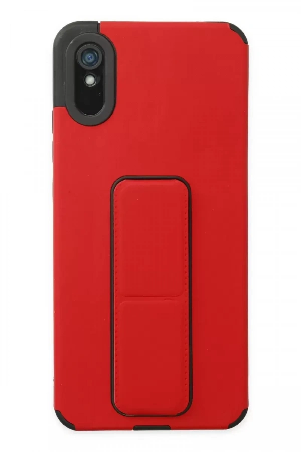 Redmi 9A Kılıf Mega Standlı Silikon - Kırmızı