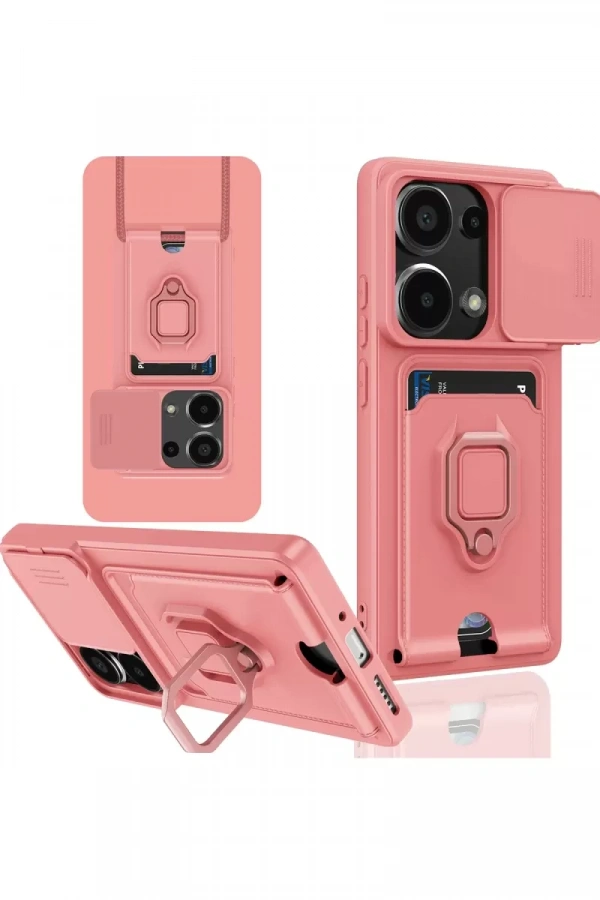 Redmi Note 13 Pro 4G Kılıf Zuma Kartvizitli Yüzüklü Silikon - Pembe