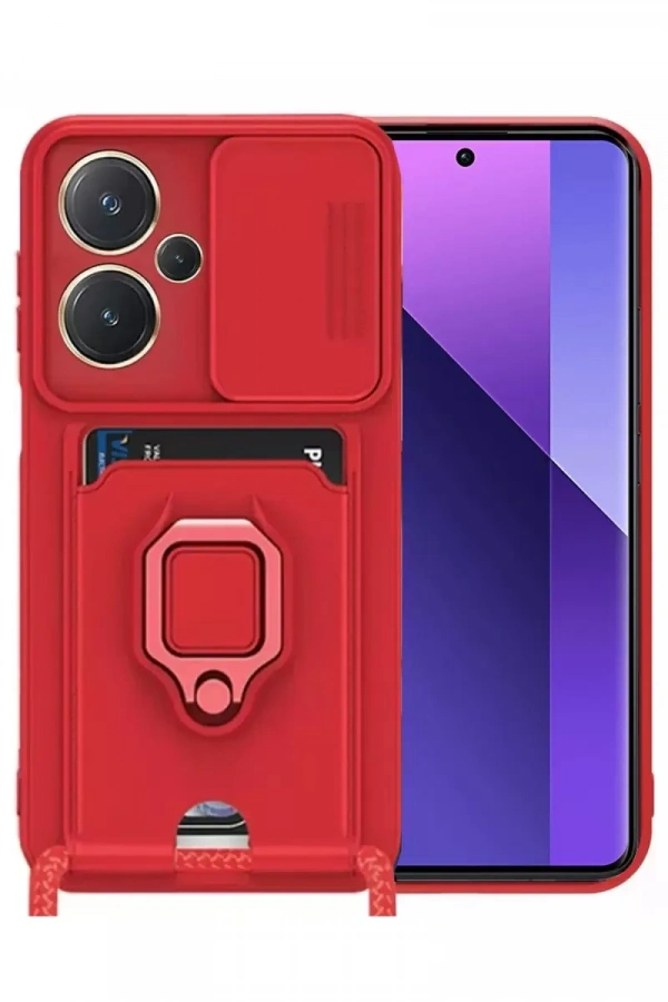 Redmi Note 13 Pro Plus Kılıf Zuma Kartvizitli Yüzüklü Silikon - Kırmızı