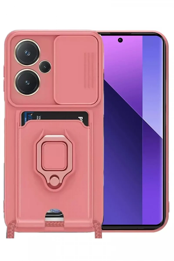 Redmi Note 13 Pro Plus Kılıf Zuma Kartvizitli Yüzüklü Silikon - Pembe