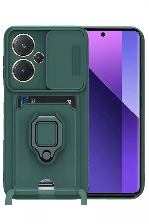 Redmi Note 13 Pro Plus Kılıf Zuma Kartvizitli Yüzüklü Silikon - Yeşil