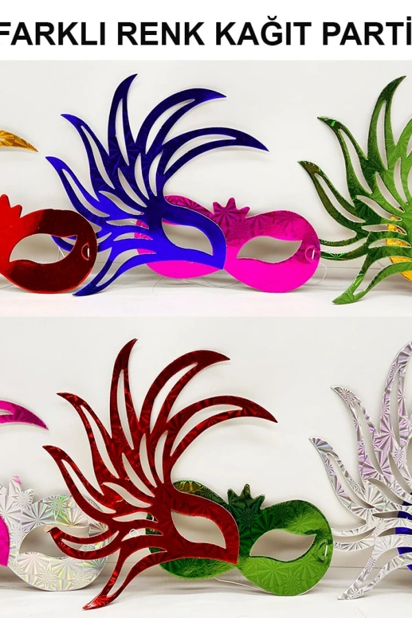 Rengarenk Kağıt Parti Balo Maskesi 6 Adet