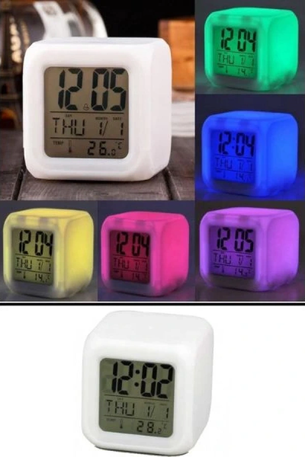 Renk Değiştiren Alarmlı Dijital Küp Saat