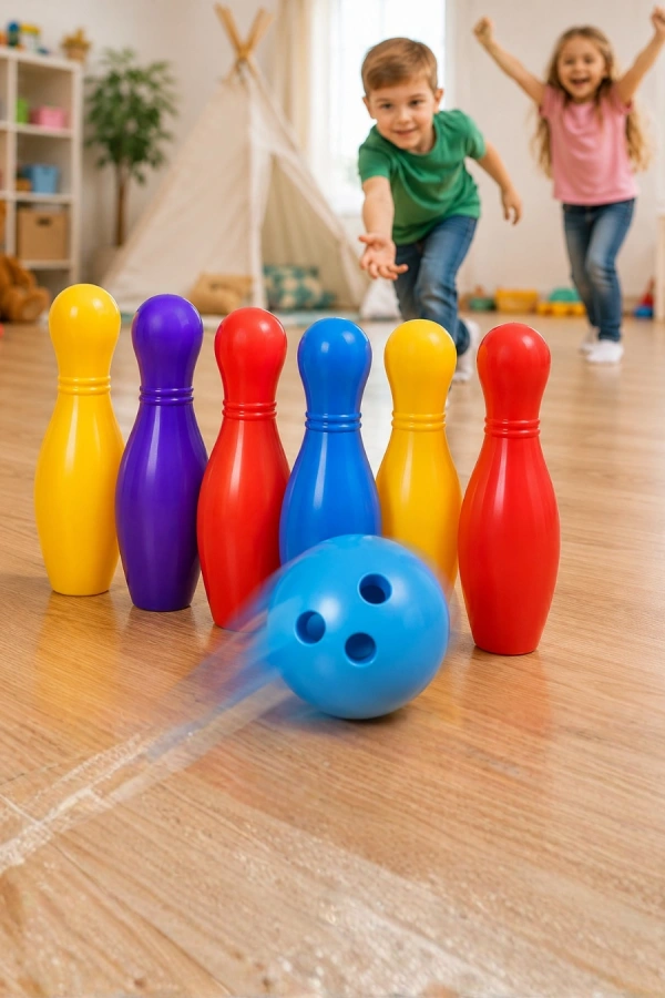 Renkli Çocuk Bowling Oyunu 6 Kukalı Eğitici Eğlence Seti