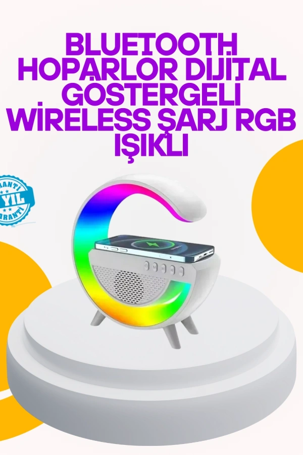Renkli Işıklı 15W Kablosuz Şarjlı Masa Lambası