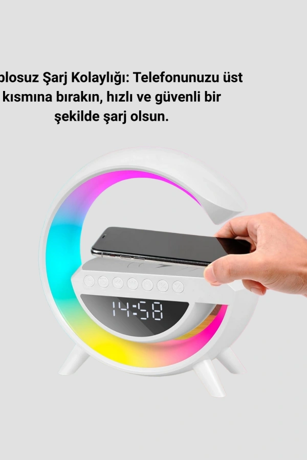 Renkli Işıklı 15W Kablosuz Şarjlı Masa Lambası