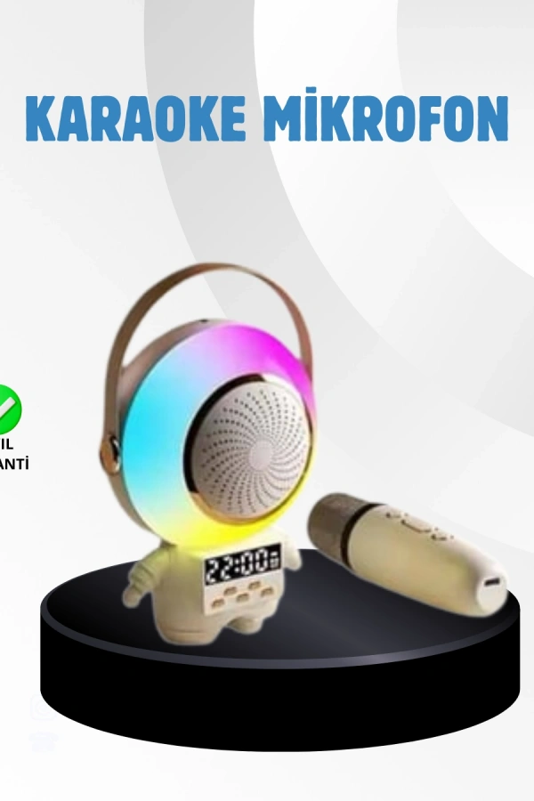 Renkli Işıklı Astronot Mini Bluetooth Speaker ve Karaoke Mikrofon