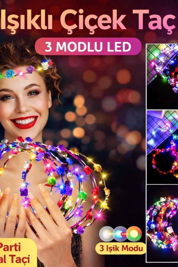 Renkli LED Çiçek Taç – 3 Işık Modlu