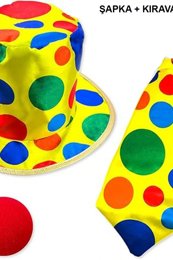 Renkli Palyaço Kostüm Seti – 3 Parça Aksesuar