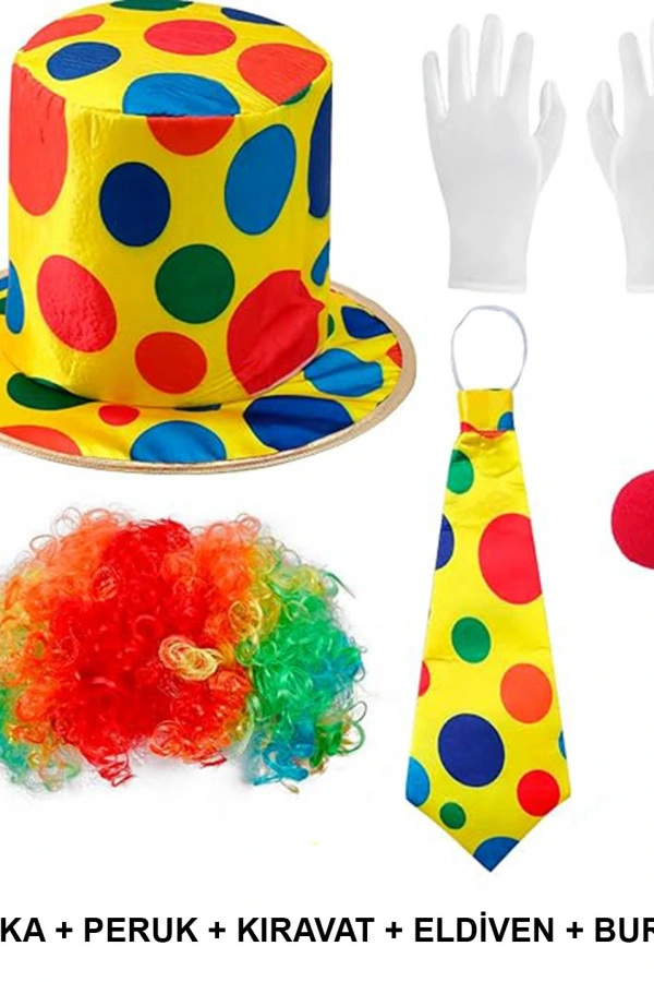 Renkli Palyaço Kostüm Seti – 5 Parça Aksesuar