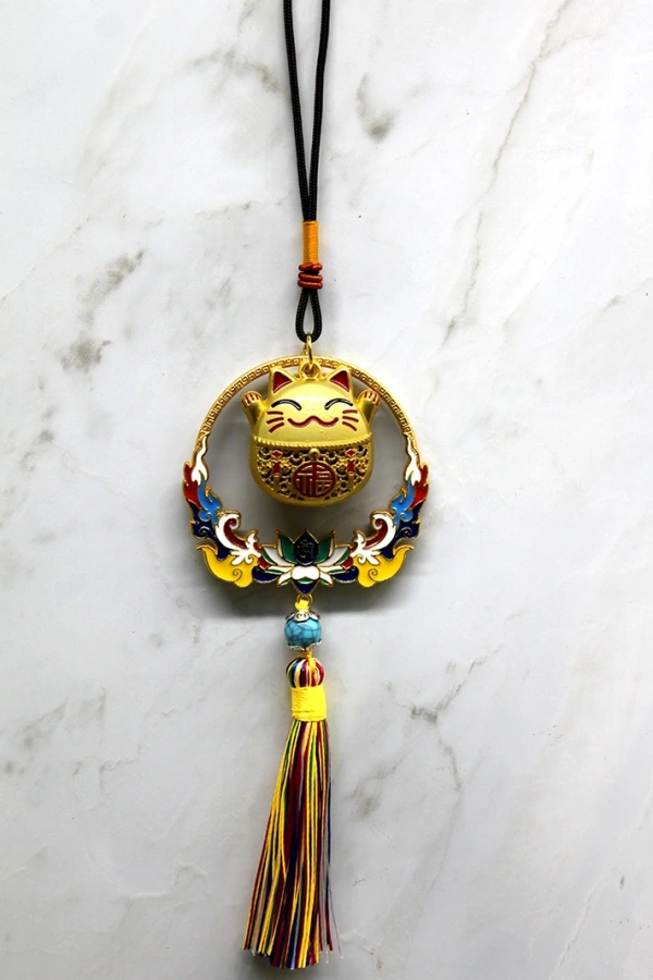 Renkli Püsküllü Şans Kedisi Feng Shui Askılık