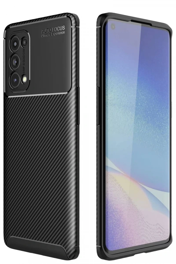 Reno 5 Pro Kılıf Auto Focus Karbon Kapak - Siyah