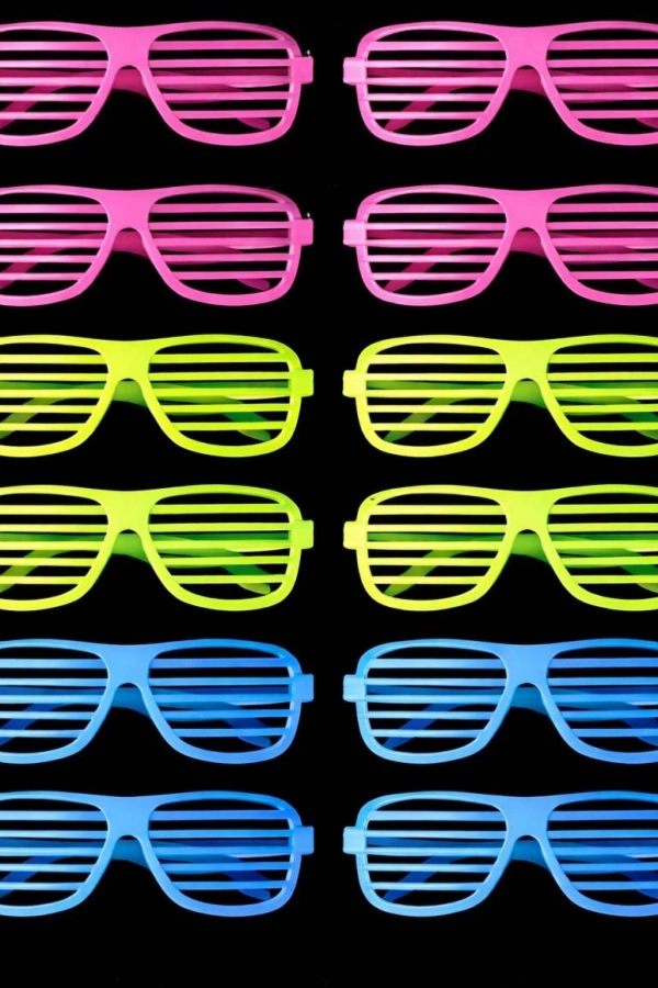 Retro Neon Fosforlu Panjur Gözlük - 12 Adet