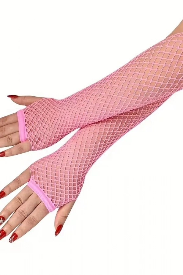 Retro Neon Pembe File Parmaksız Eldiven 26 cm