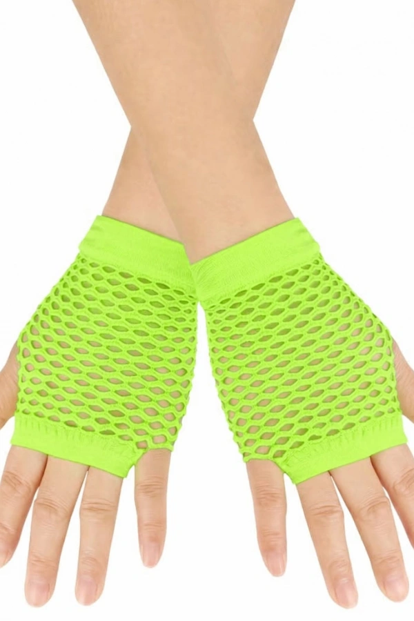 Retro Neon Yeşil File Parmaksız Kısa Eldiven 11 cm