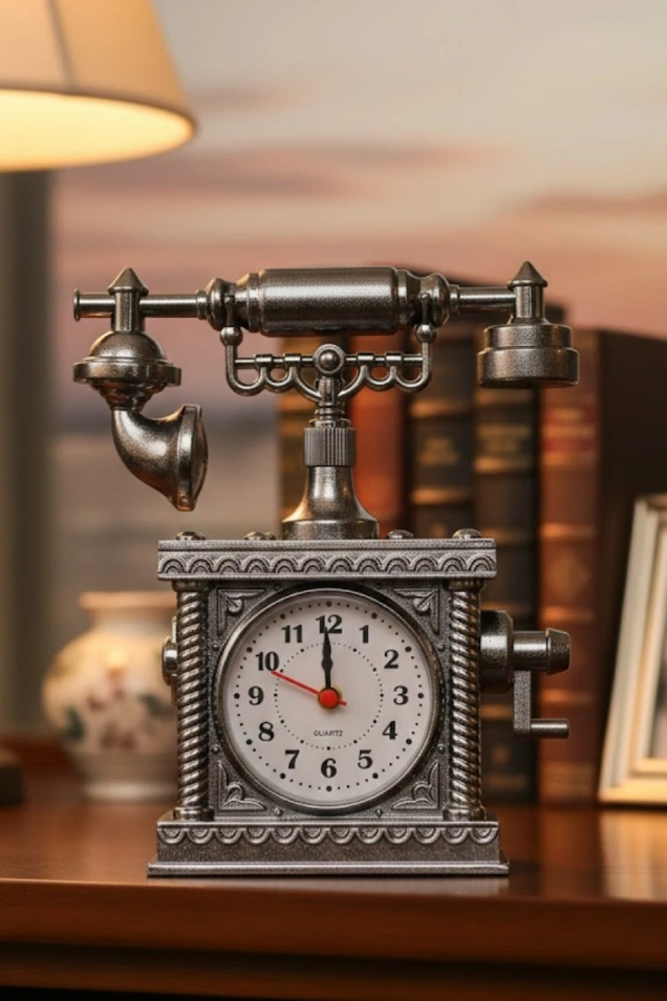 Retro Telefon Görünümlü Çalar Saat Masa ve Raf Dekoru