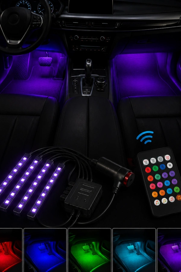 RGB Araç İçi Şerit LED Seti Müzik Kontrollü Ambiyans Aydınlatma