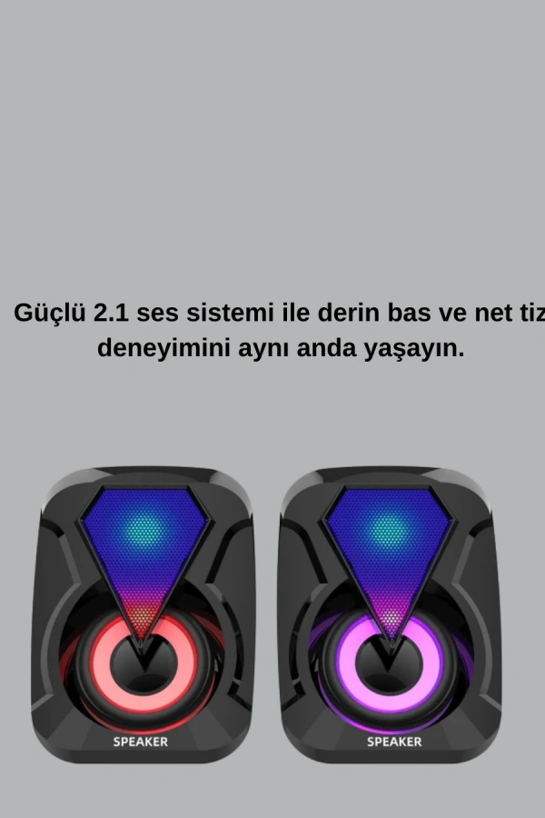RGB LED Işıklı 2.1 USB Oyun Hoparlörü Derin Bas ve Net Ses