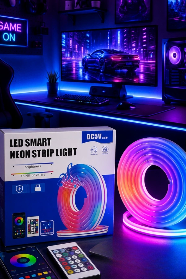 RGB Neon Led Şerit Işık Kumandalı USB Girişli Su Geçirmez Şerit Led