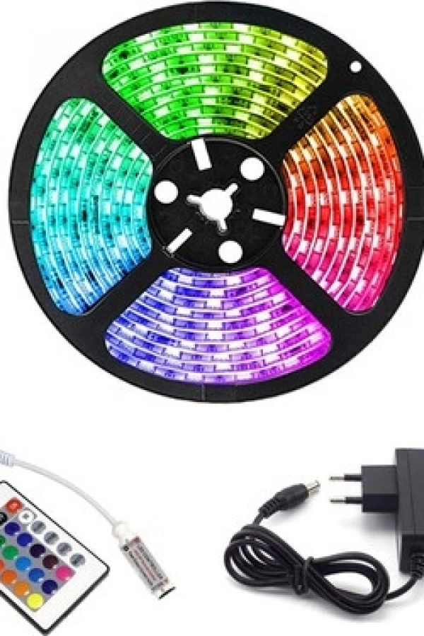 Rgb Şerit 5 Metre 16 Renkli Kumandalı Adaptörlü Çift Taraflı Bant