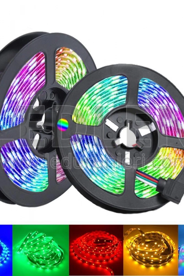 Rgb Şerit 5 Metre 16 Renkli Kumandalı Adaptörlü Çift Taraflı Bant