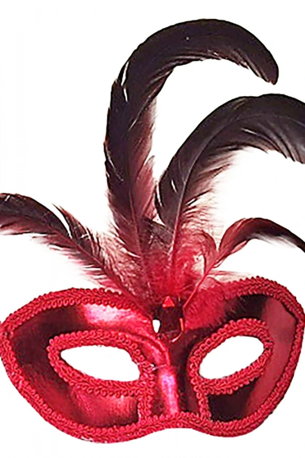 Rugan Kaplama Kırmızı Tüylü Parti Maskesi