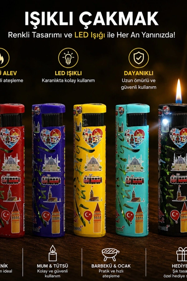Rüzgar Çakmağı - LED Işıklı - Türkiye Temalı - Renkli