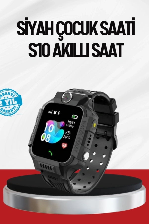 S10 Akıllı Çocuk Saati Siyah Model Çift Yönlü Konuşma ve SOS