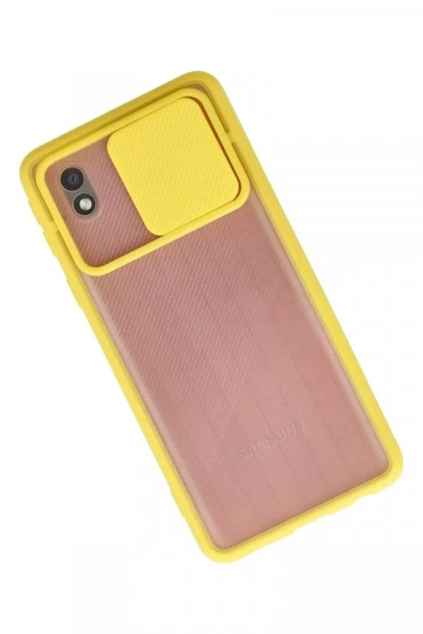 Samsung Galaxy A01 Core Kılıf Palm Buzlu Kamera Sürgülü Silikon - Sarı