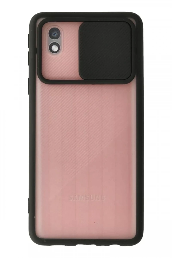 Samsung Galaxy A01 Core Kılıf Palm Buzlu Kamera Sürgülü Silikon - Siyah