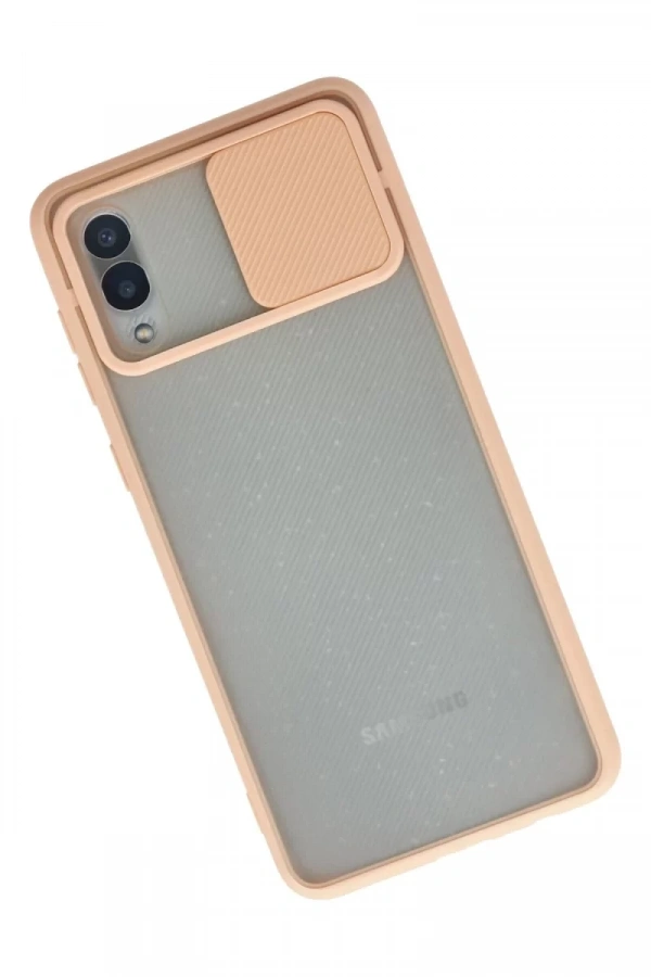 Samsung Galaxy A02 Kılıf Palm Buzlu Kamera Sürgülü Silikon - Pembe