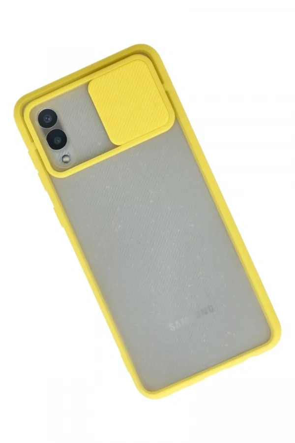 Samsung Galaxy A02 Kılıf Palm Buzlu Kamera Sürgülü Silikon - Sarı