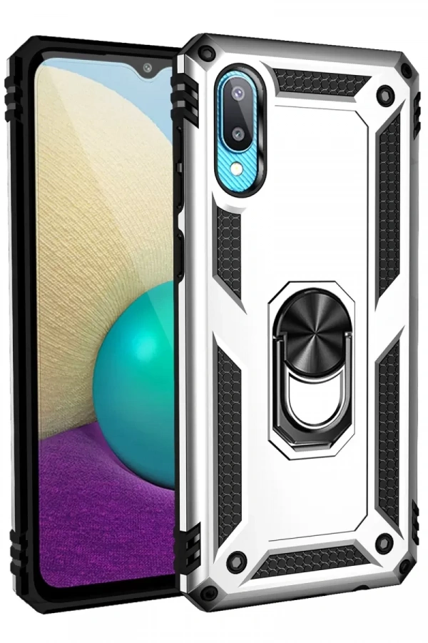 Samsung Galaxy A02 Kılıf Sofya Yüzüklü Silikon Kapak - Gümüş