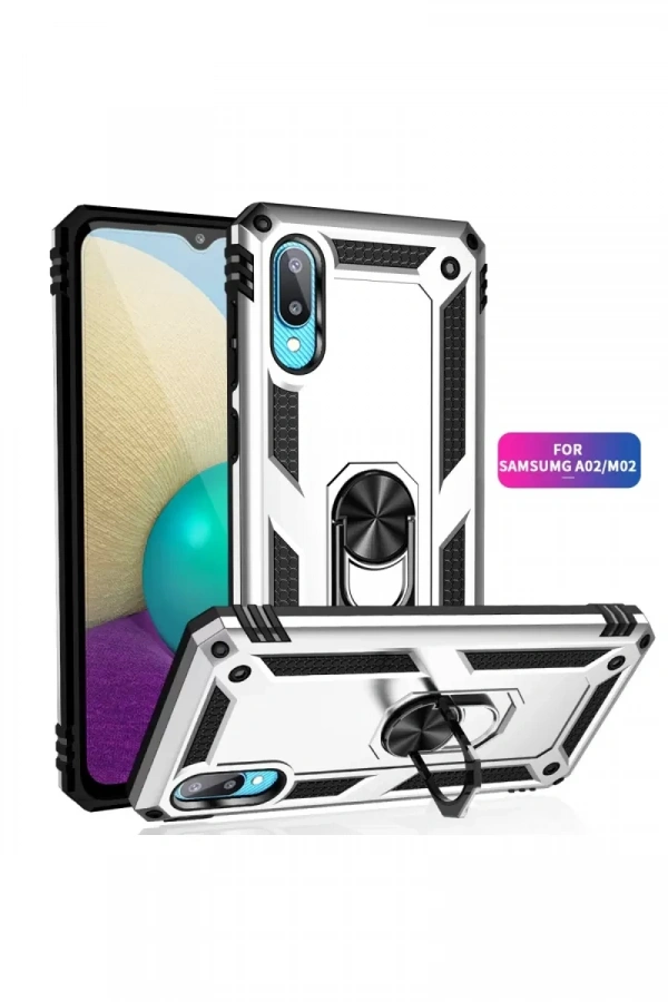 Samsung Galaxy A02 Kılıf Sofya Yüzüklü Silikon Kapak - Gümüş
