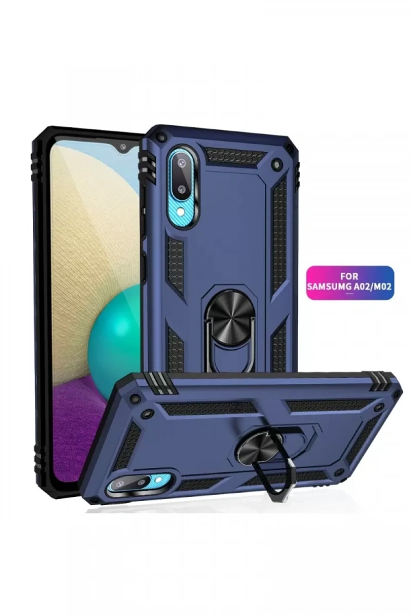 Samsung Galaxy A02 Kılıf Sofya Yüzüklü Silikon Kapak - Lacivert