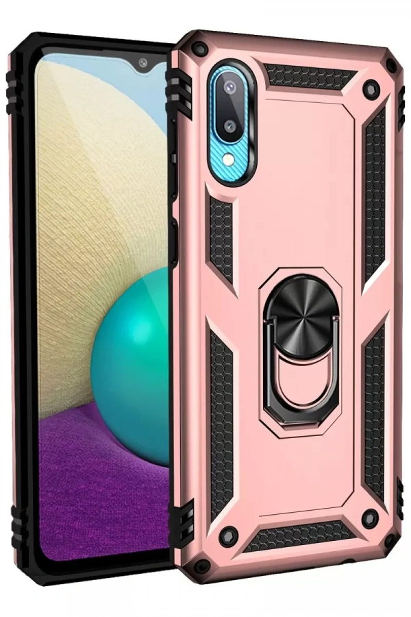 Samsung Galaxy A02 Kılıf Sofya Yüzüklü Silikon Kapak - Rose