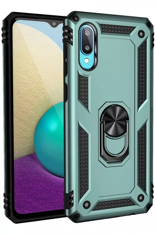 Samsung Galaxy A02 Kılıf Sofya Yüzüklü Silikon Kapak - Yeşil