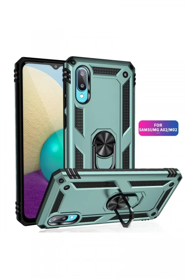 Samsung Galaxy A02 Kılıf Sofya Yüzüklü Silikon Kapak - Yeşil