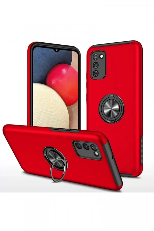 Samsung Galaxy A02S Kılıf Elit Yüzüklü Kapak - Kırmızı