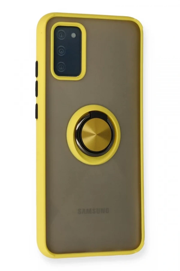 Samsung Galaxy A02S Kılıf Montreal Yüzüklü Silikon Kapak - Sarı