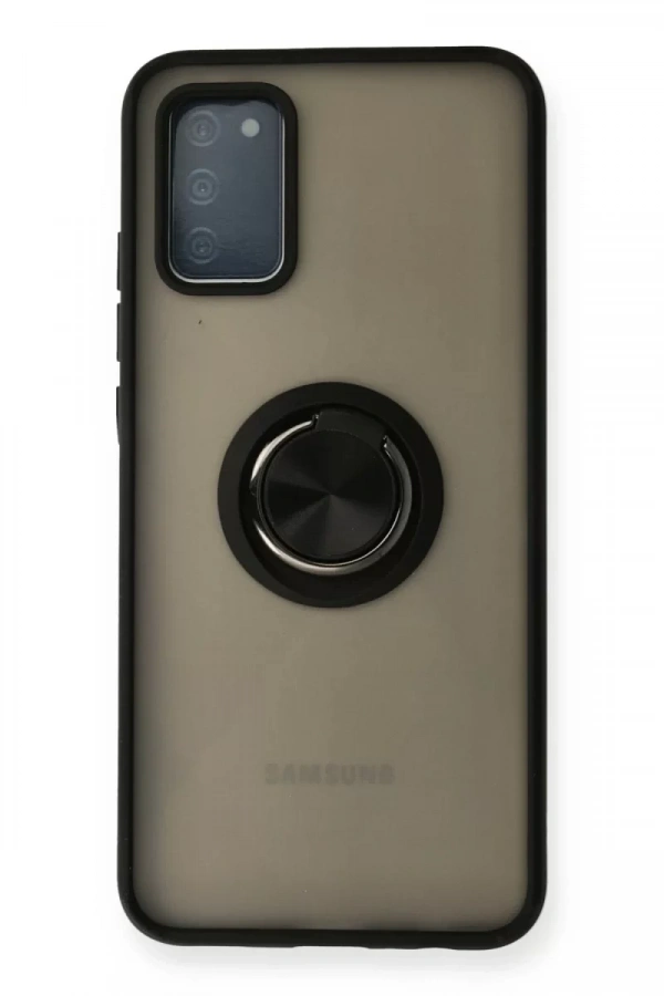 Samsung Galaxy A02S Kılıf Montreal Yüzüklü Silikon Kapak - Siyah