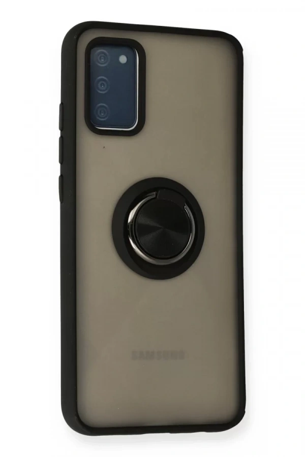 Samsung Galaxy A02S Kılıf Montreal Yüzüklü Silikon Kapak - Siyah
